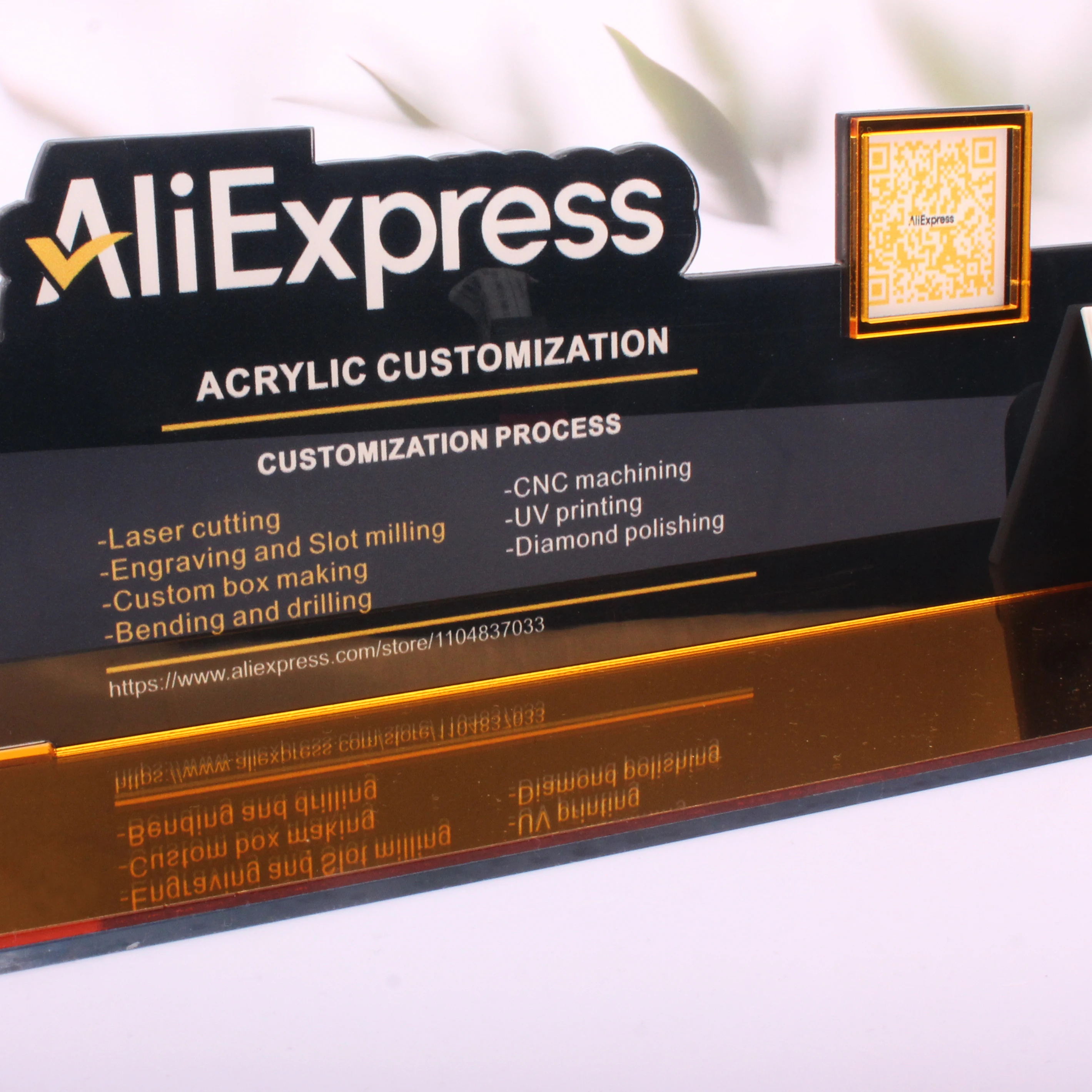 Custom Business Card NFC QR Code Acrylic Social Media Signs Scan QR Code Personalized Follow Standing Acrylic Gold Icon Plate