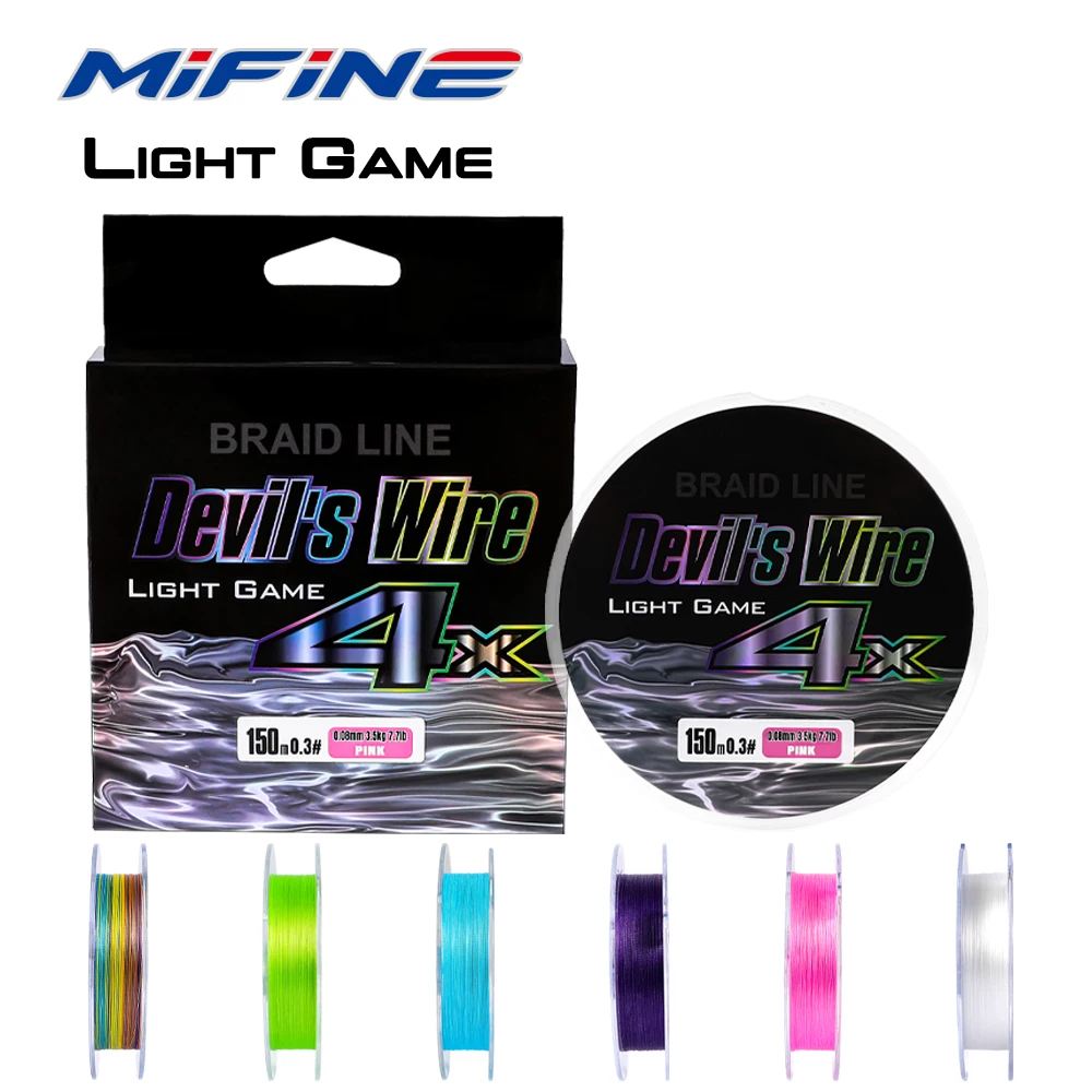 Ligne de pêche MIFINE Devil's Wire Light Game 150M, fine, résistante, 4X tressée en PE, pour la pêche à la perche, au bar et à la truite, accessoires de pêche
