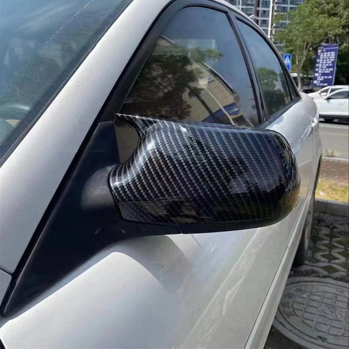 ABS Carbon look/Glanzend Zwart Achteruitkijkspiegel Zijspiegel Cover Wing Cap Auto Buitendeur Achteruitrijcamera Case Trim Voor Mazda 2 3 6 03 ~ 08