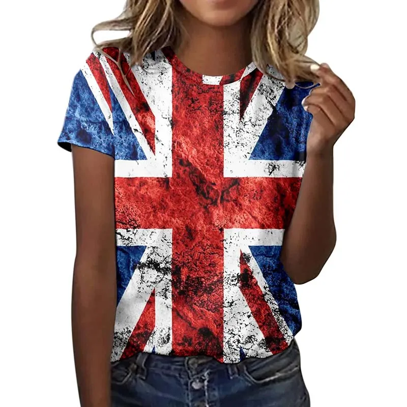 Summer British Flag 3D Print T-shirt Women Man Short Sleeve T Shirts Harajuku Streetwear Tees Oversized Y2k Tops Girls Clothing