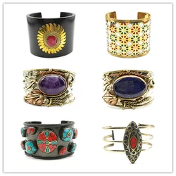 2024 Fashion BOHO Metal Brass Superwide Open Cuff Bangles Multi Designs BB-017