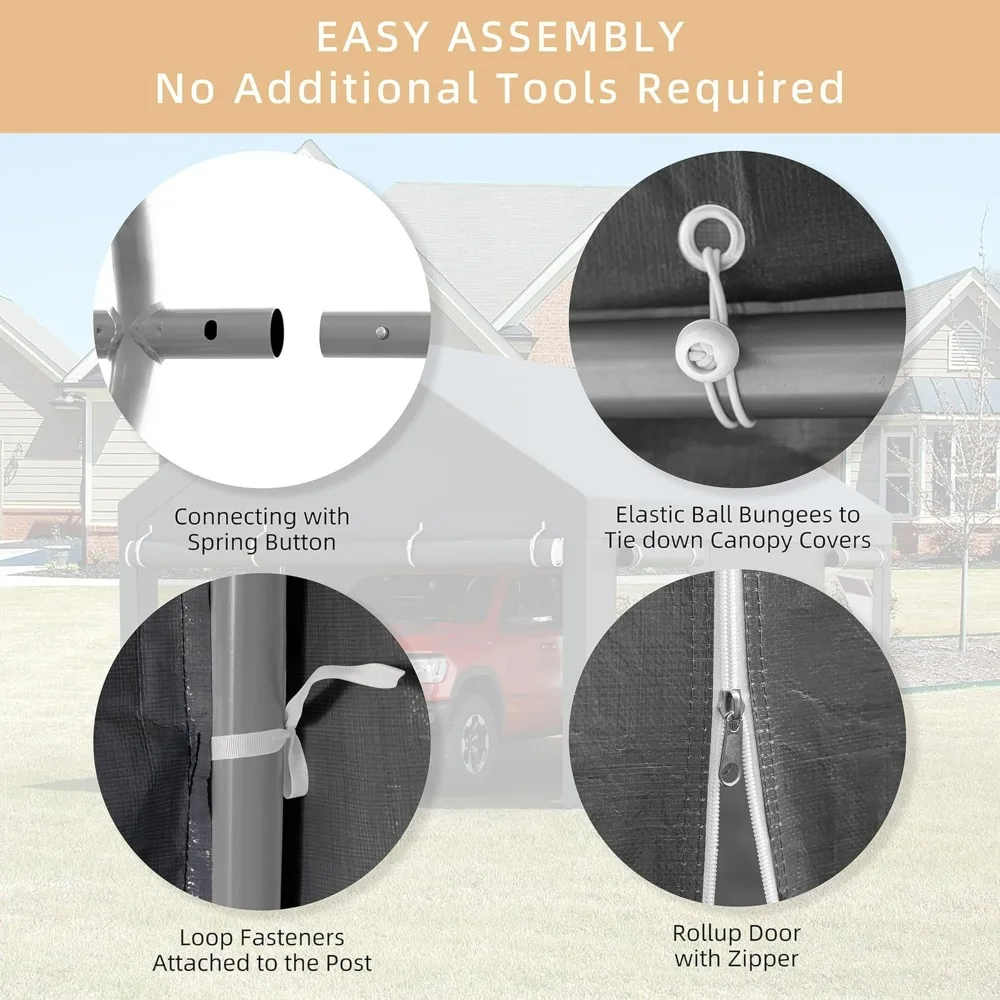 JY QAQA Carport، 12x20 FT أقطاب فولاذية معززة للمرآب الثقيلة مع جدران وأبواب جانبية قابلة للإزالة، فوز قابل للطي