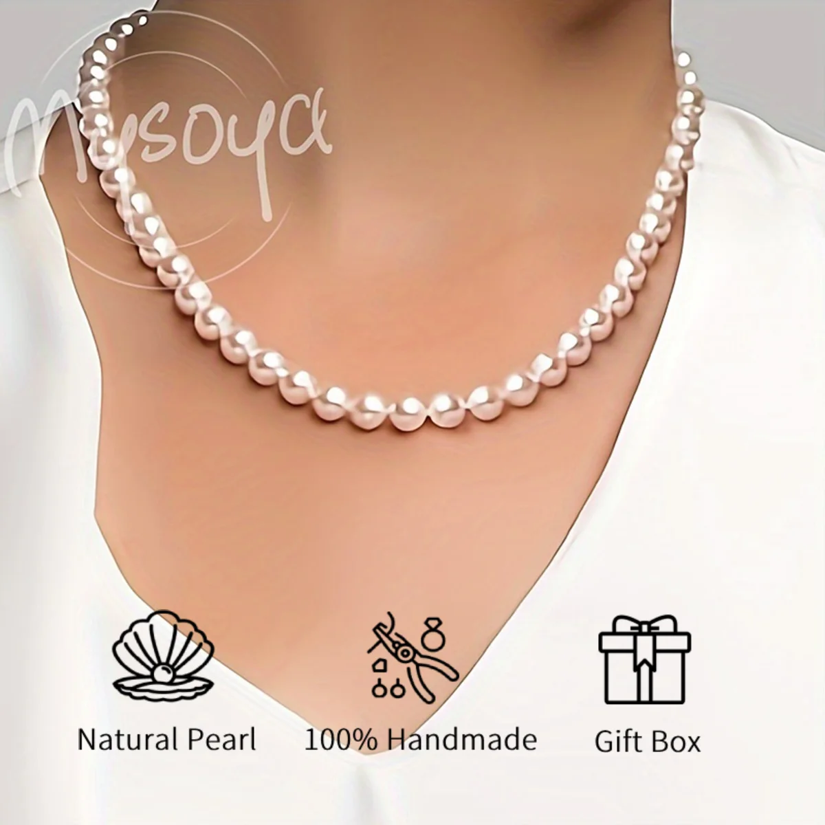 

Mysoya Freshwater Pearl Necklace, 7-8mm White Ak Pearl with Gift Box Gift for Him/ her for Birthdays Weddings or Valentine's Day