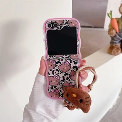 Cute Cartoon Sanrio Leopard Print Hello Kitty Melody Phone Case For Samsung Galaxy Z Flip 6 5 Soft TPU Cover For Z Flip 3 4