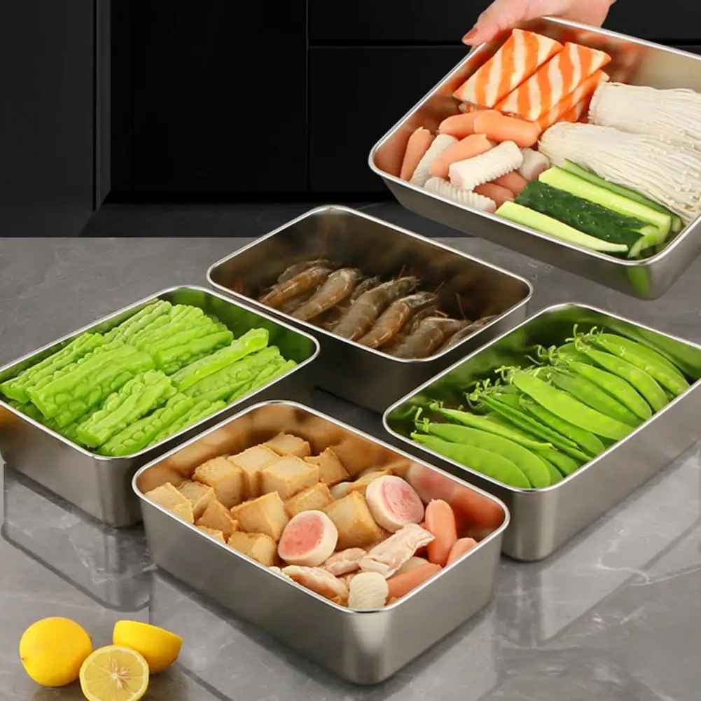 

Polished Stainless Steel Serving Tray Dust-proof Stainless Steel Tray Stackable Fridge Storage Container for Meal for Fruits