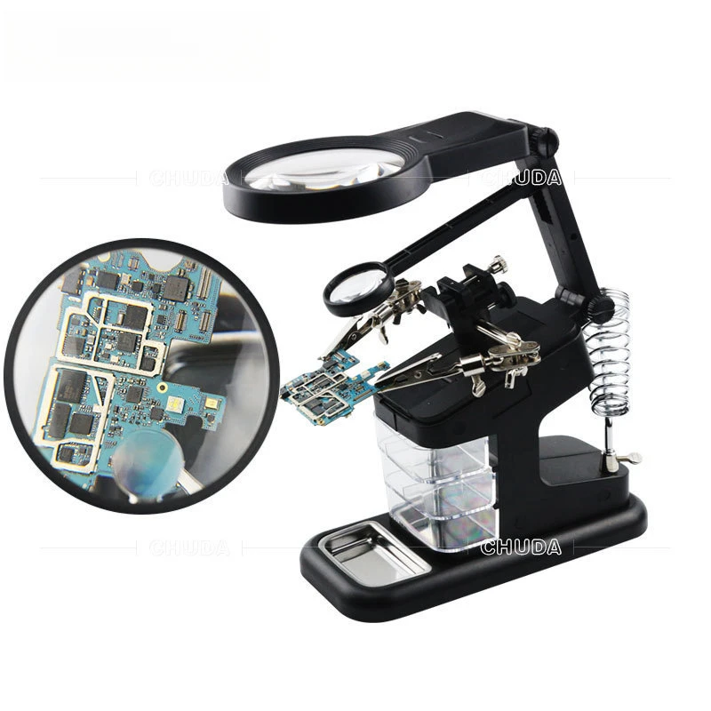 

Multifunctional Electric Iron Desktop Magnifier for Electronic Components Drawer Power Interface 3-Hand Workbench