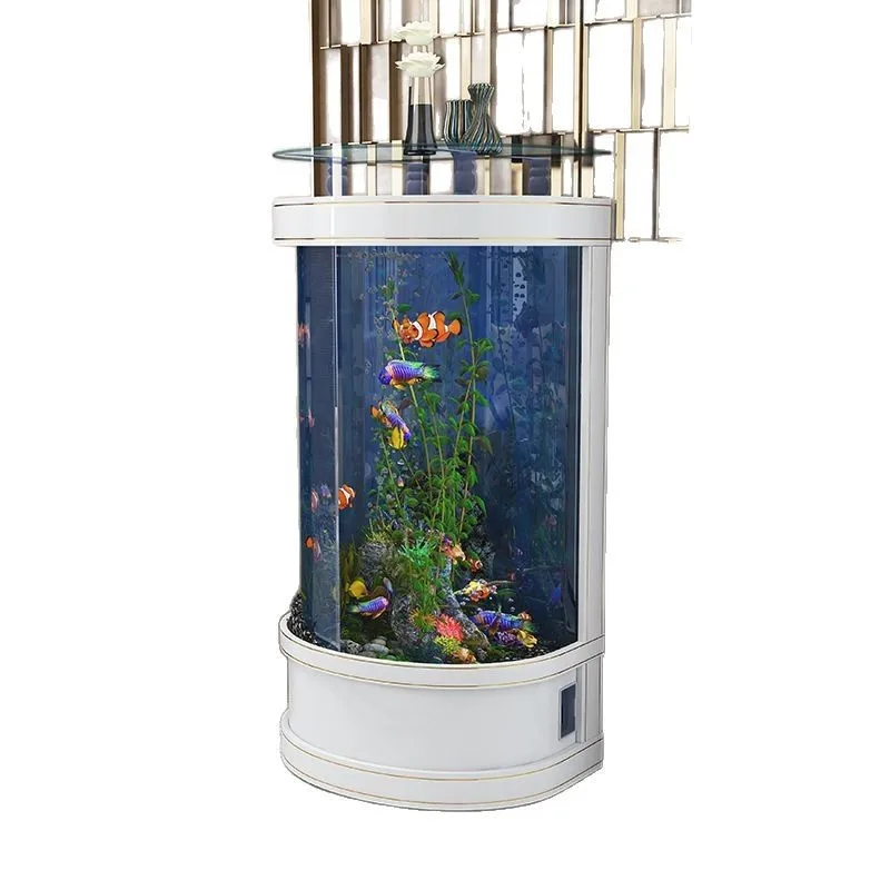 AA Fish tank living room water-free glass medium and large floor-standing tank household cylindrical aquarium