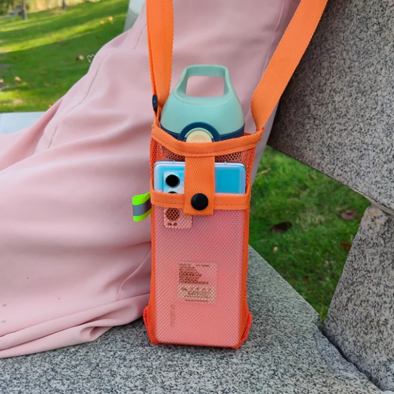 Outdoor Crossbody Mesh Water Bottle Bag Universal Cup Protective Sleeve Kids Thermos Milk Tea Cup Storage Pouch