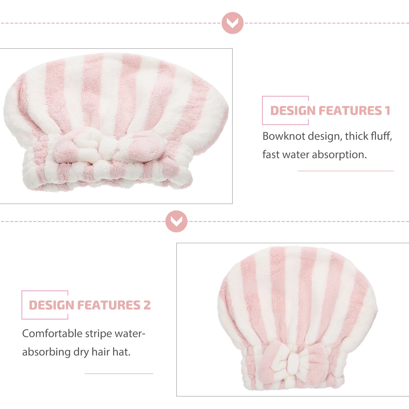 

1Pcs Water Absorbent Hair Drying Hat Microfiber Shower Cap Soft Lightweight Home Use Bath Cap Bow Striped Design