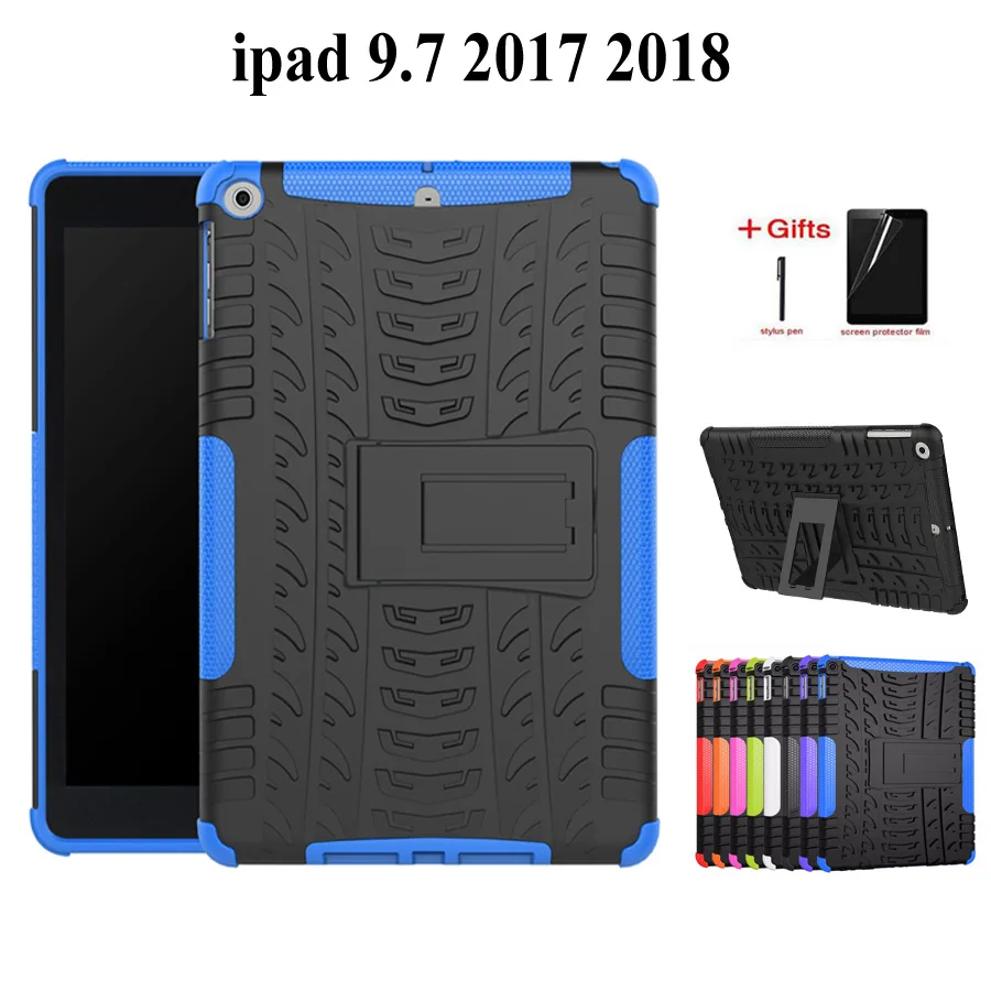 Armor Shockproof Silicon Case For Apple iPad 9.7 inch 2017 2018 5th 6th Generation Cover for A1822 A1823 A1893 case +film+pen