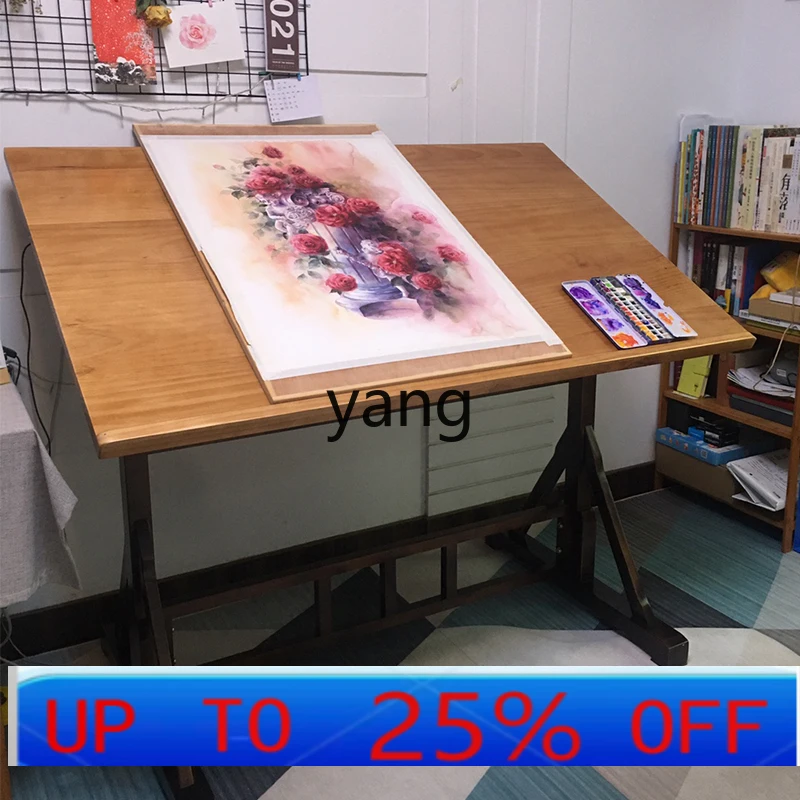LTT Chinese Solid Wood Calligraphy Table Painting Workbench Log Color Painting Table Oblique