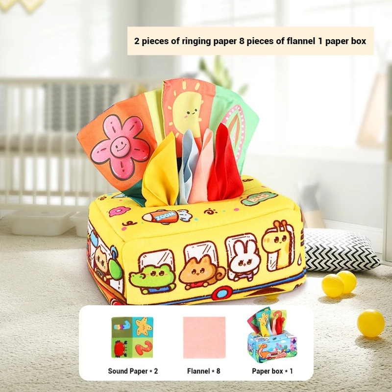 Baby Grasping Learning Rattle Paper Toy 0-3 Years Old Finger Exercise Tear-Proof Baby Sensory Fabric Paper Box Cloth Book