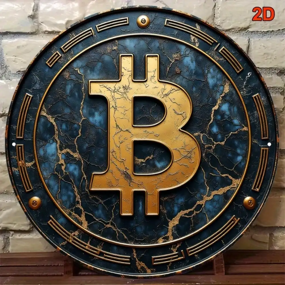 Vintage Bitcoin-Münze 8x8 Aluminium Runde Wandkunst - BTC Kryptowährung Sammlerstück Metallschild für Heim Büro Bar Dekoration