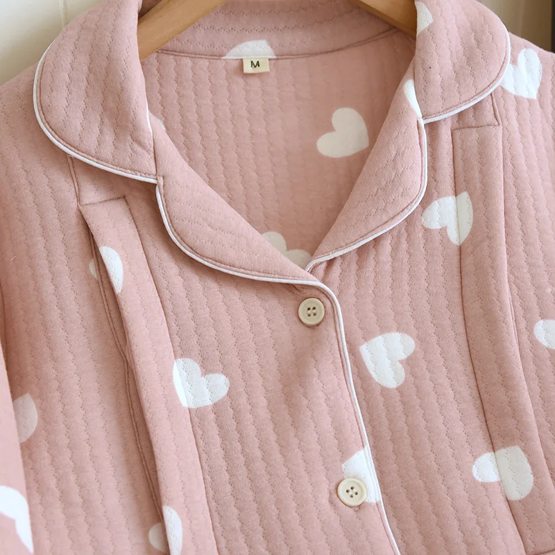 Air Cotton Pregnancy Clothing Maternity Pajamas Woman Lapel Design Autumn Winter Sleepwear Love Print Nursing Clothes