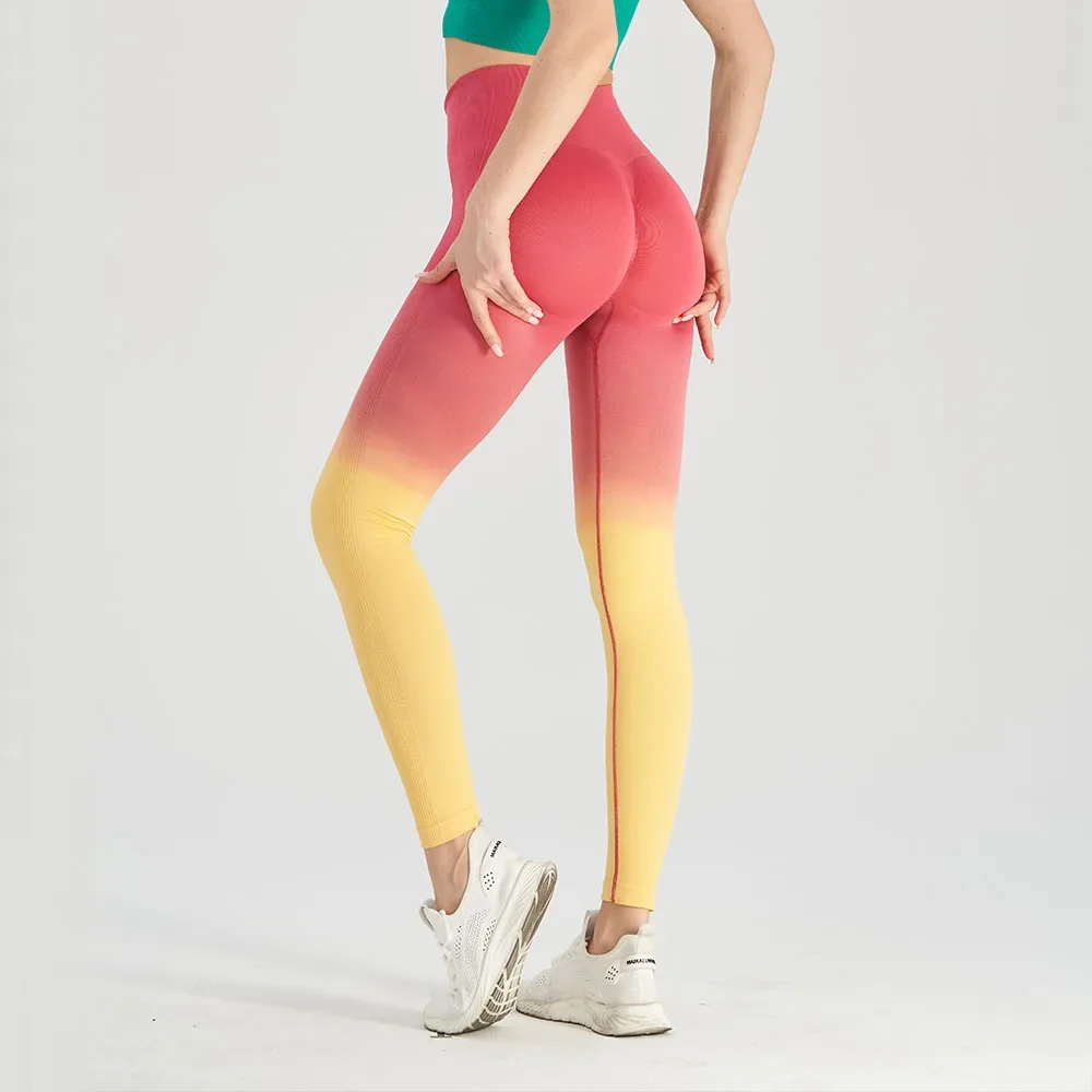 Leggings da yoga da donna con scrunch push up sfumati senza cuciture Collant a vita alta da fitness Pantaloni da palestra sportivi ad asciugatura rapida Solleva la modellatore di culo