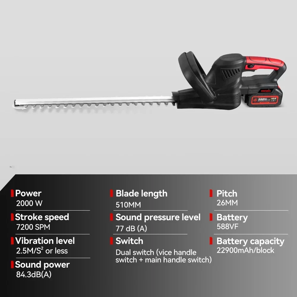 OENVAN 2000W 무선 브러시리스 전기 헤지 트리머 잔디 깎는 기계 정원 도구 잔디 Pruner 트리머 21V 18V 배터리