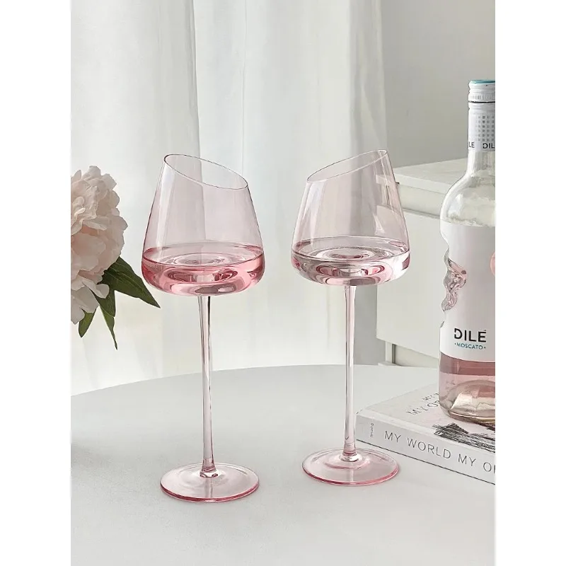 

500ml Large Capacity Pink Red Wine Wine Glass High-Value Home Crystal Champagne Glass Cup Oblique Mouth Goblet