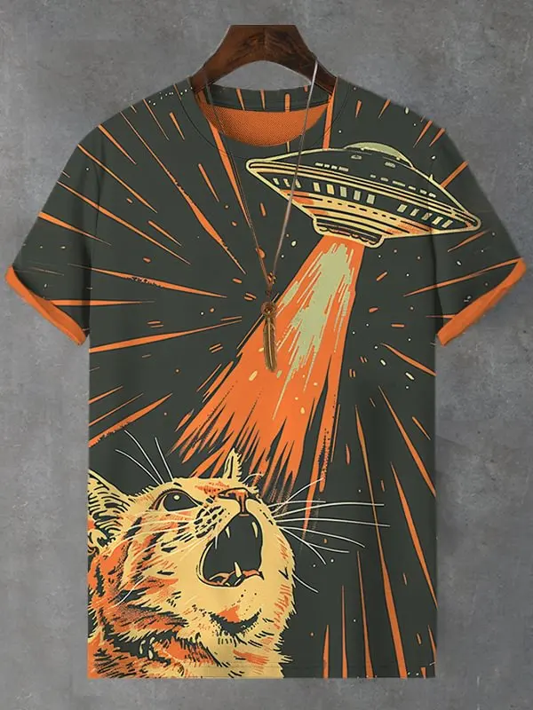 Men's Funny Laser Cat Dinosaur Art 3D Printed t shirts Man Women Short Sleeve O-Neck T-Shirt Oversized Loose Casual Cartoon Tops image 5