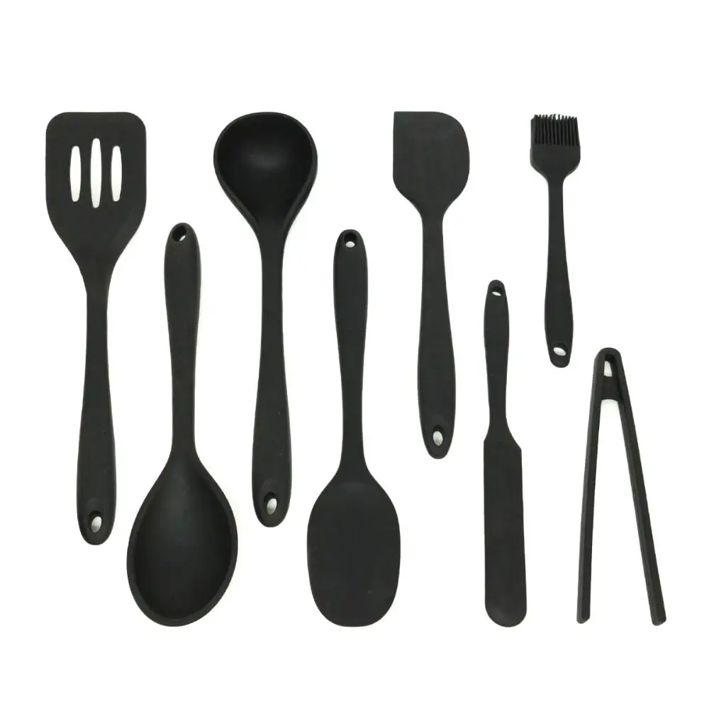 8 Pieces Black Silicone Utensils Kit-Oikos