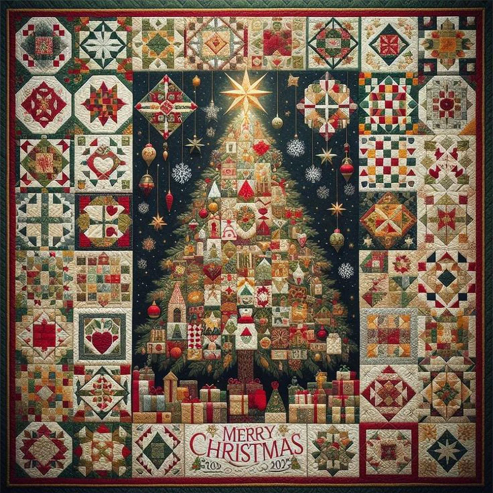 Full Embroidery cotton Thread 14CT Printed Xmas Tree Cross Stitch Kit Art