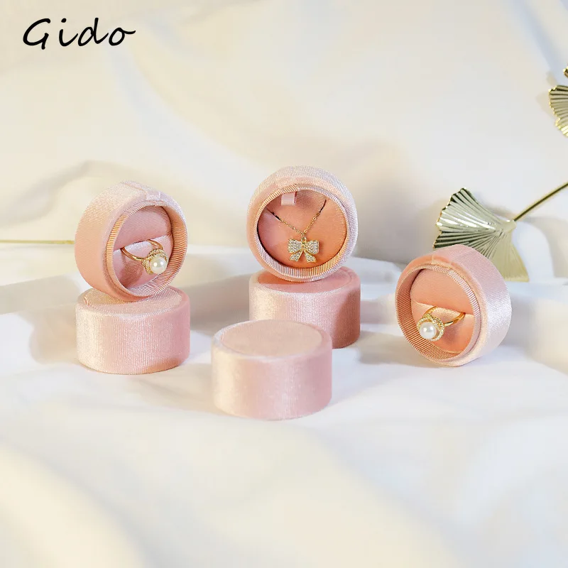 

Бархатные коробки для ожерелья с подвеской, подарочная коробка, розовые круглые коробки для хранения колец, упаковка для ювелирных изделий, винтажная ручная работа
