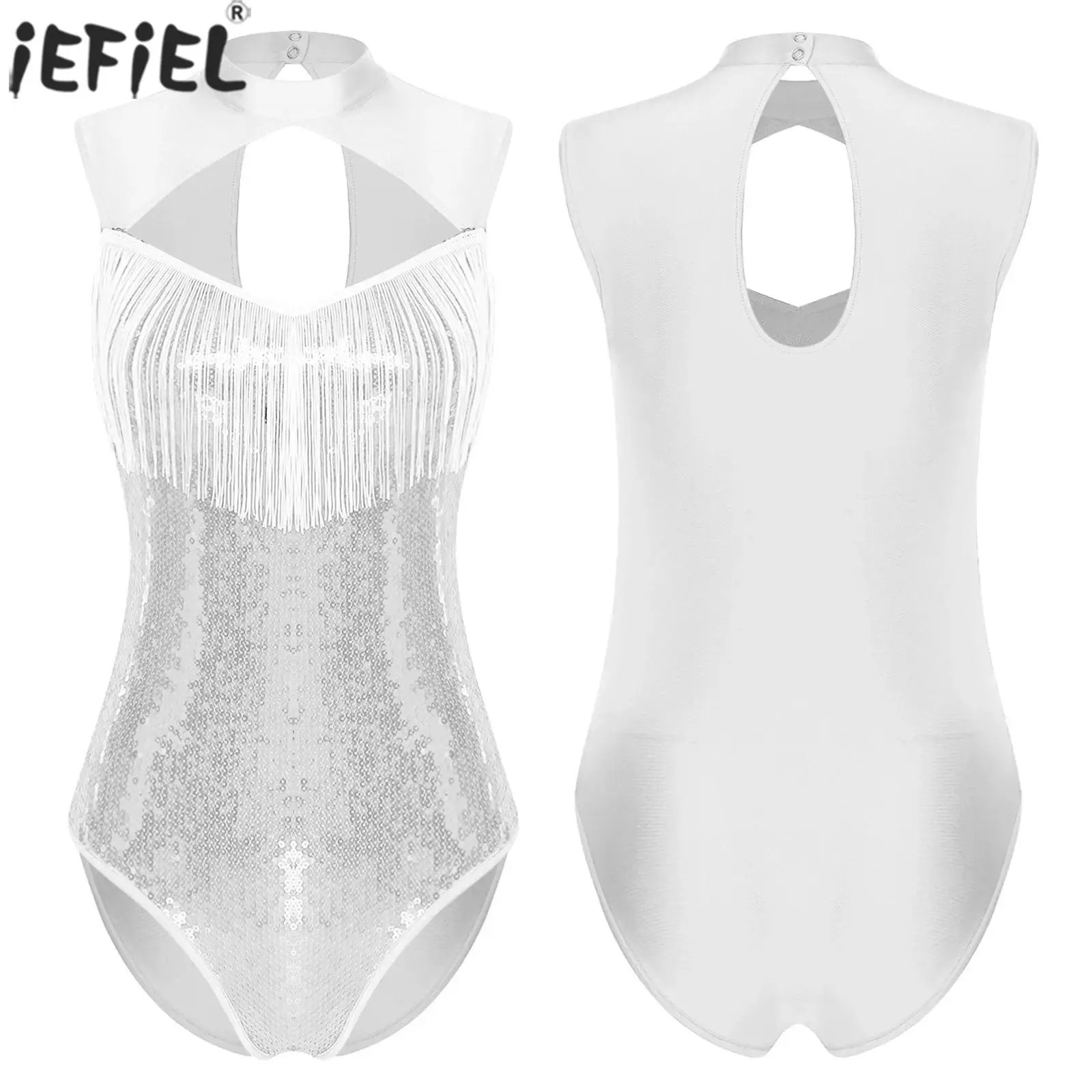 

Women's Sparkling Disco Waltz Latin Samba Dance Leotard Sleeveless Shiny Tassel Bodysuits for Party Pole Dance Performance Wear