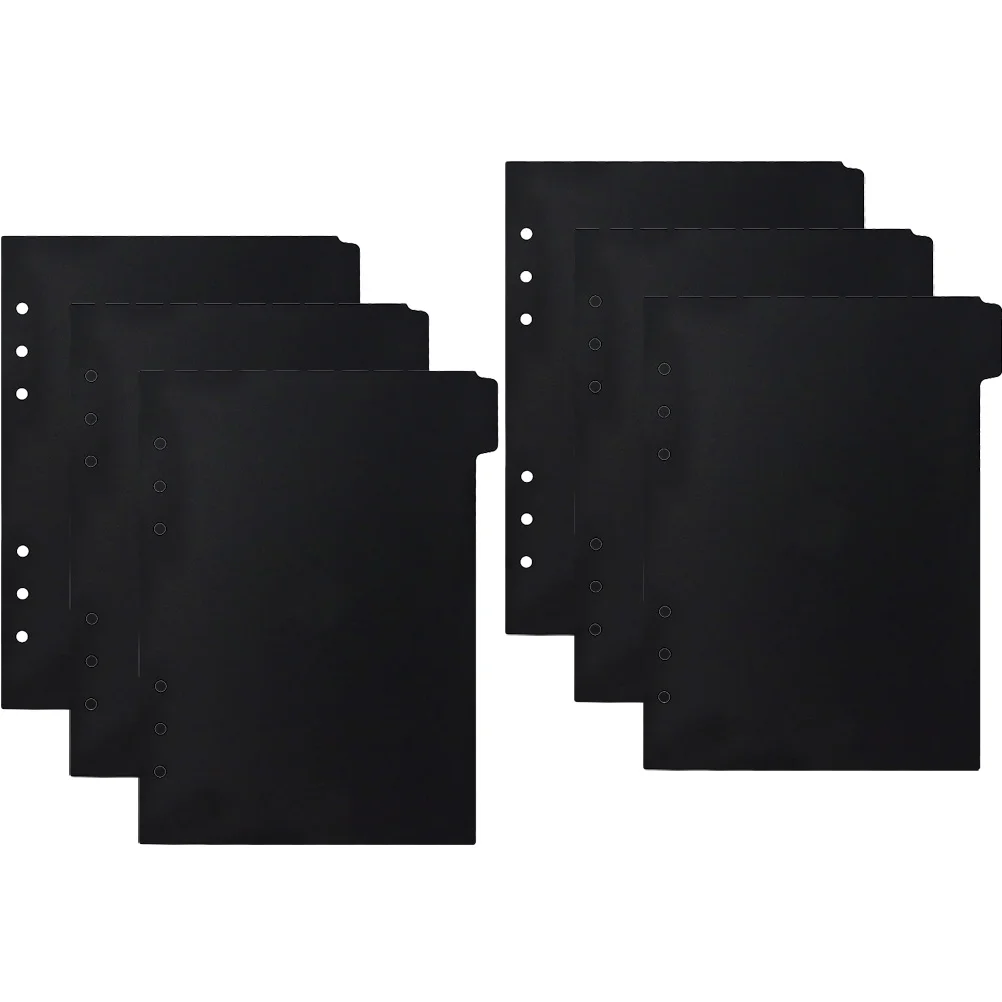 

6 Pcs A5 Loose Leaf Dividers Black PP 6 Hole Punch Notebook Inserts Binder Tabs Manuals Presentation Journal Page Separators