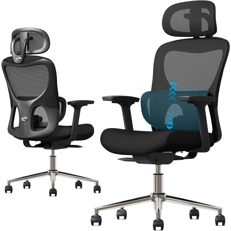 

Ergonomic Mesh Office Chair, Swivel Desk Chair with Adjustable Lumbar Support, 3D Armrest, Headrest, 4-Level Tilt Back