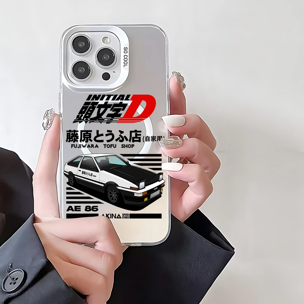 Japan Anime INITIAL D Magsafe Magnetic Phone Case for IPhone 11 12 13 14 15 16 Pro Max Plus Len Border Silver Plated Cover