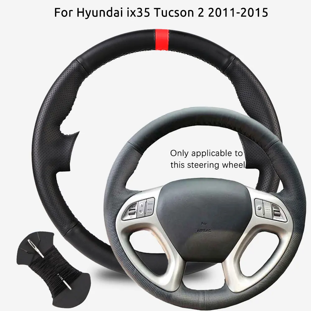 

Индивидуальный чехол для рулевого колеса автомобиля из микрофибры и кожи, сшитый вручную, для Hyundai ix35 Tucson 2 2011-2015.