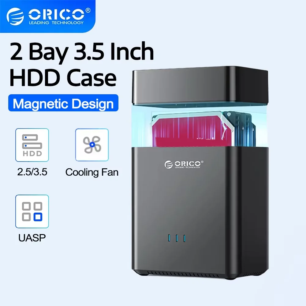 

ORICO 2 Bay 2.5/3.5 Inch HDD&SSD External Hard Drive Enclosure Case Magnetic Type-C USB3.1 Gen1 5Gbps HDD Case Support UASP