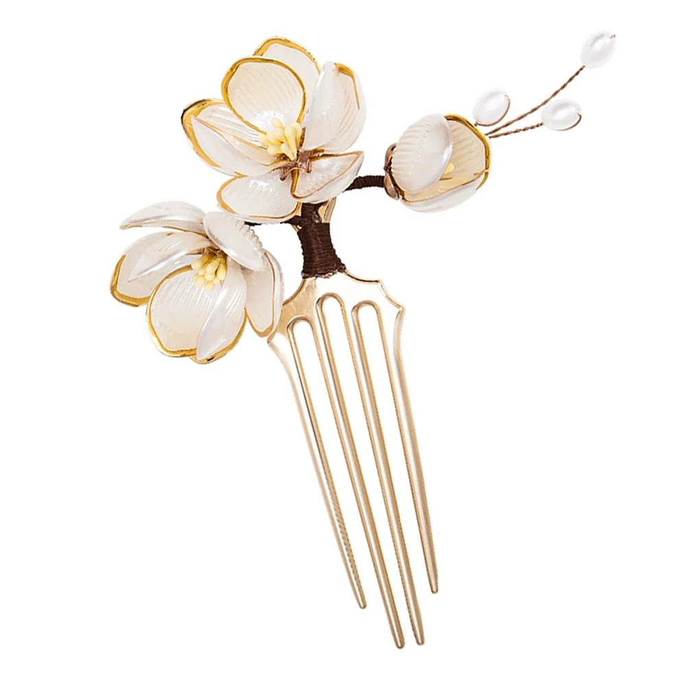 

Ancient Style Hair Comb Vintage Lotus Decorative Pins for Wedding Hanfu Accessories Japanese Chopsticks Beige Flower Bridal