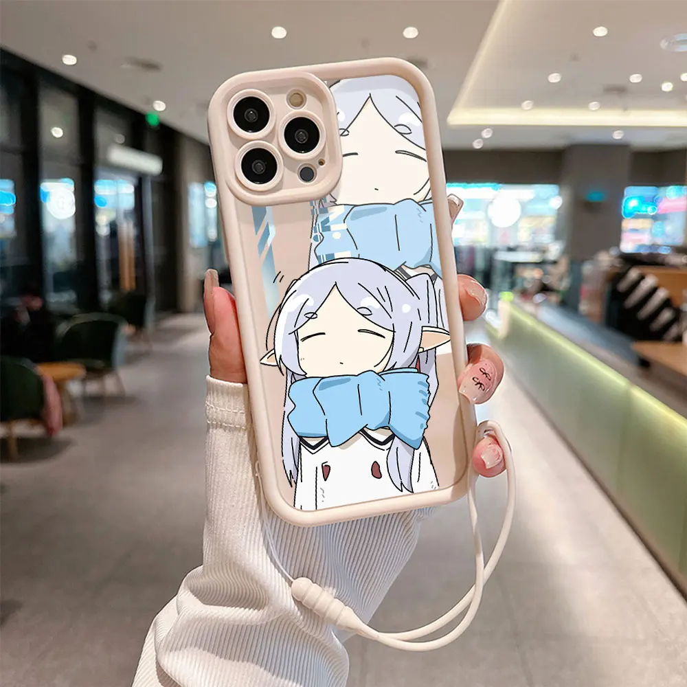 Anime Frieren Beyond Journeys End Phone Case for IPhone 16 15 14 13 12 11 Pro Max Mini XR XS X 7 8 Plus Cover With Hand Strap