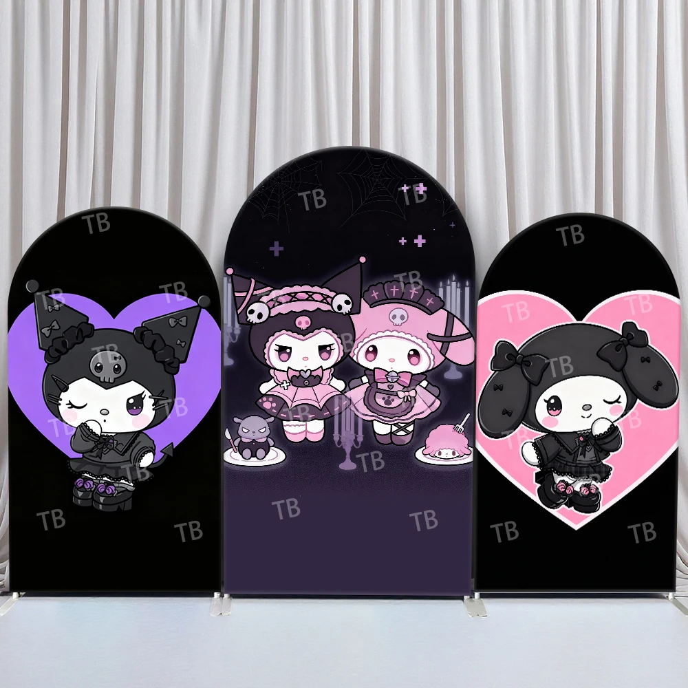 

Sanrio Kuromi Gothic Heart Style Arch Backdrop Cover Mysterious Festive Scene For Kids Birthday Baby Shower Photo Booth Decor