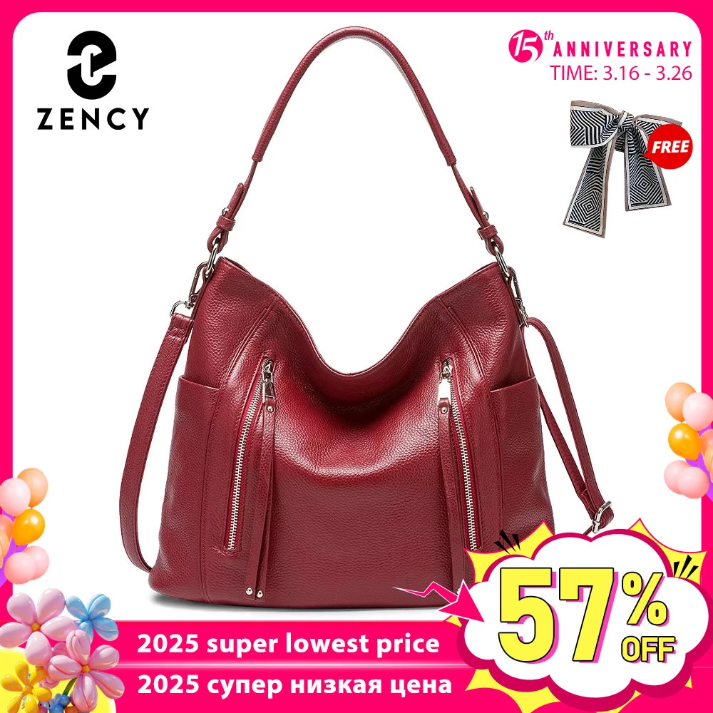 Zency New Handbag Luxury Genuine Leather For Women Shoulder Tote Crossbody Hobo Large Zipper Pocket Charming Female Handbags