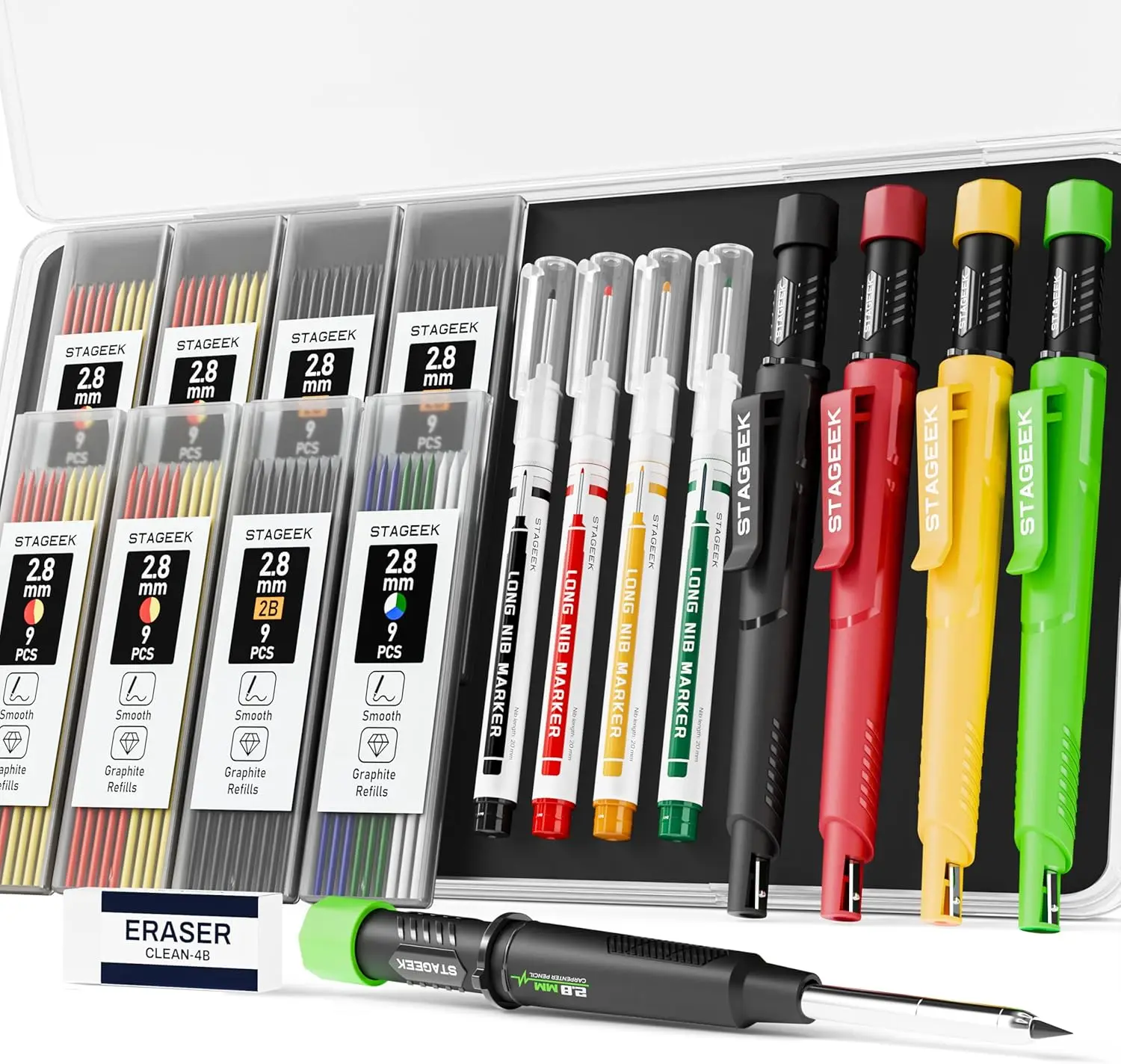 

Набор из 4 карандашей для плотников с точилкой, 76 сменных стержней и маркеров для деревообработки и строительства