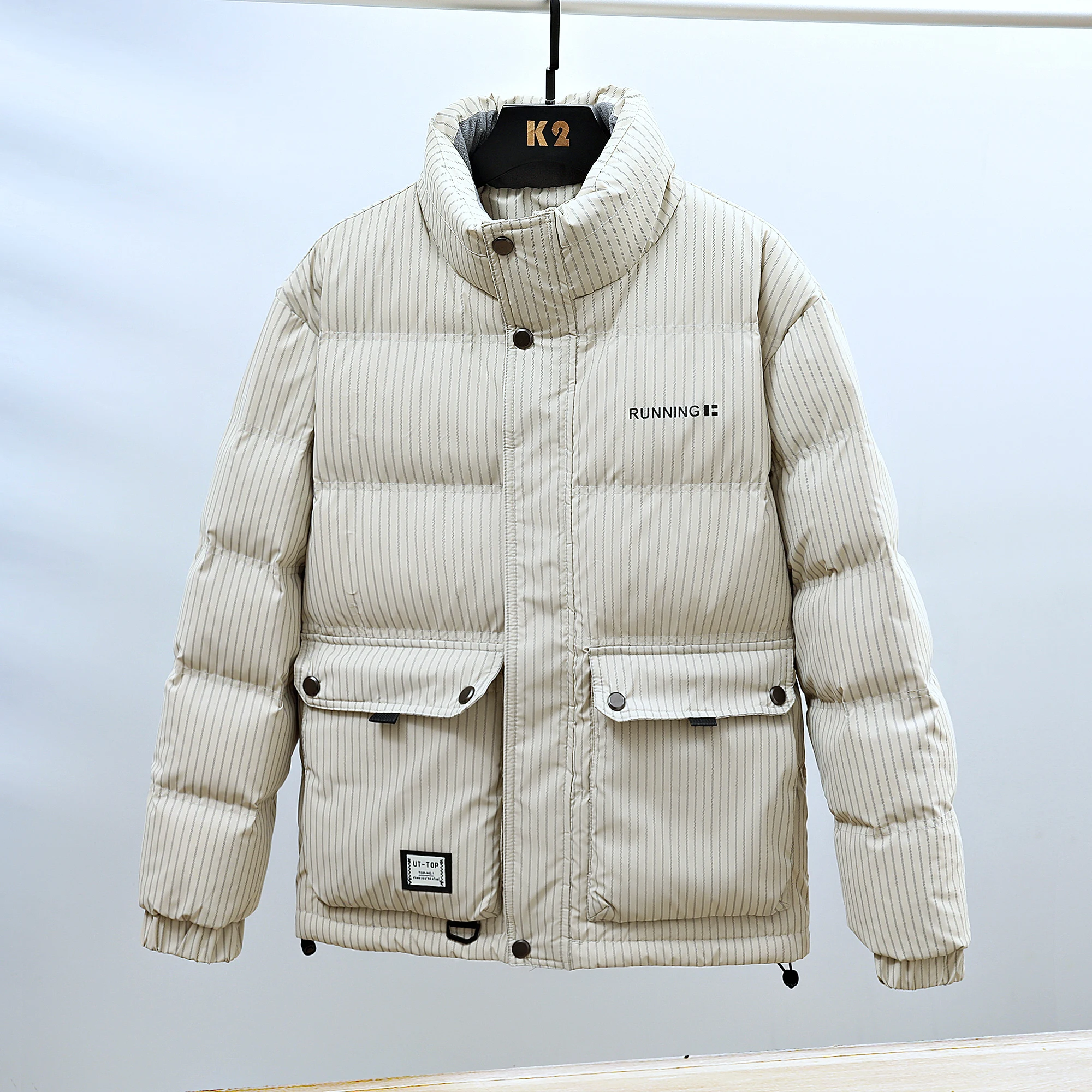 男性用ホワイトパンクダウンコート,カジュアルストライプ,暖かい冬のジャケット,高品質のパッド入りパーカー,新しいコレクション