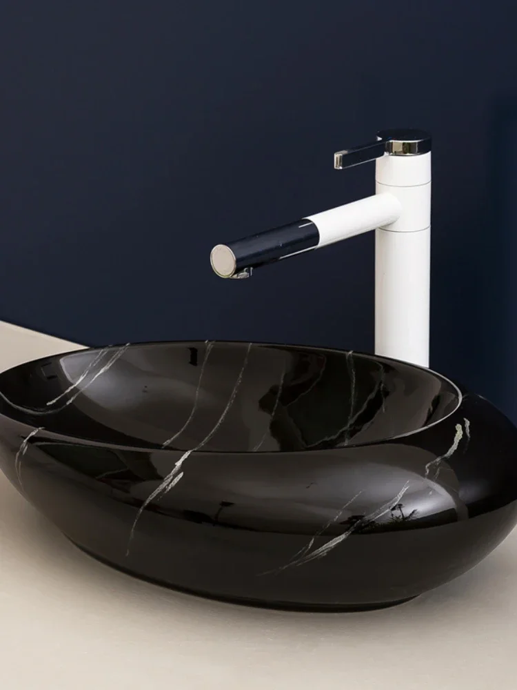 Table Basin Balcony Home Wash Inter-Platform Basin Washbasin Wash Basin Black and White