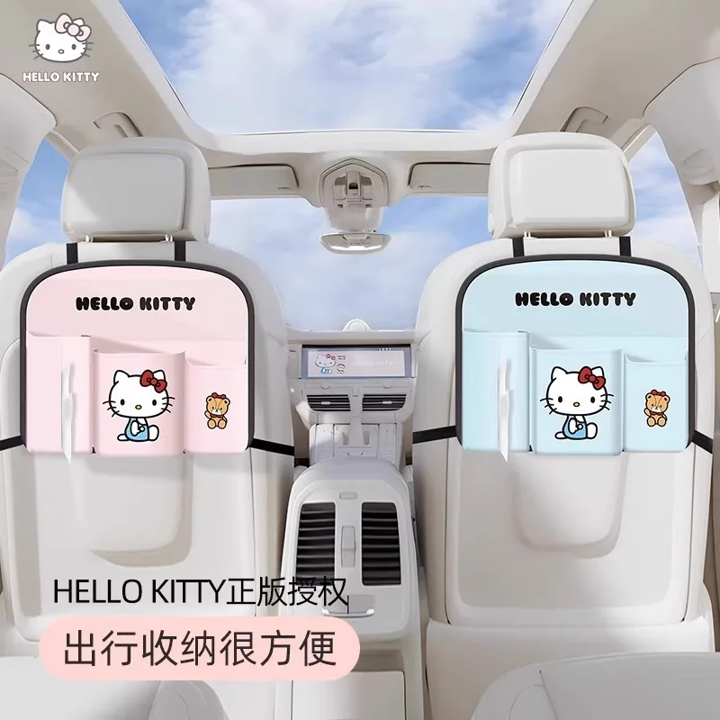 

Sanrio ящик для хранения на спинку автомобильного сиденья, небольшой столик, сумка для хранения, подстаканник, коробка для салфеток, складной мультяшный Hello Kitty, автомобильные аксессуары, подарок