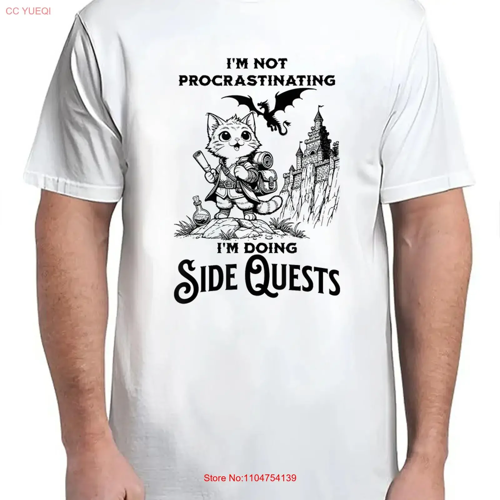 I'm Not Procrastinating Doing Side Quests RPG Gamer Cat Adult S 4XL T Shirt vintage Washed graphic Breathable Comfortable