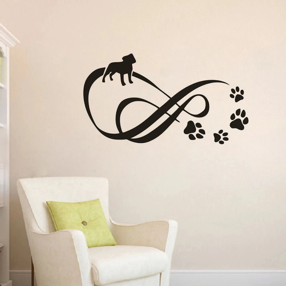 Infinity With Pet Paw Dots Wall Decals Dogs Paws Vinyl Stickers Pets Salon Decor Removable Footmark Mural