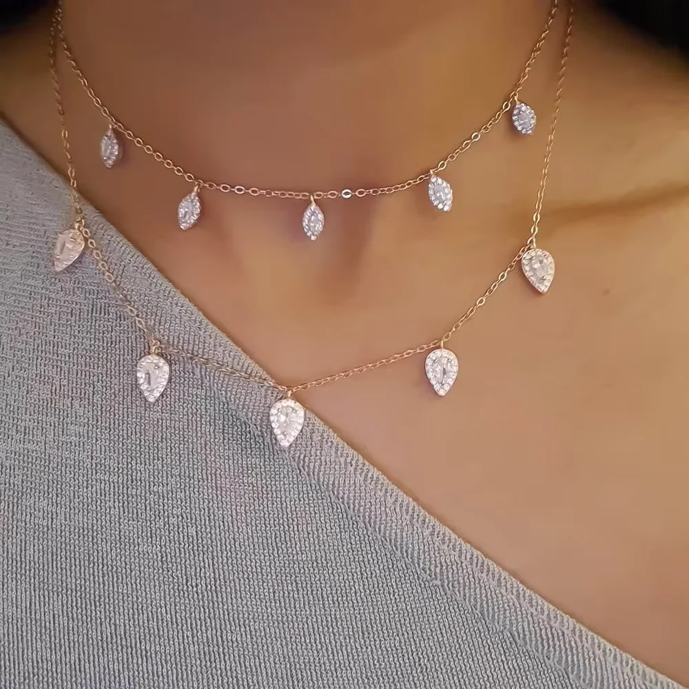 

Fashion 100%925 silver inlaid with high quality water-drop zircon charm female chain necklace jewelry.