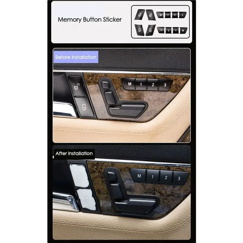 48PCS ABS Black Door Seat Memory Lock & Window Lift Button Covers Trim for  GLK/ML/GL/GLA/CLA/CLS/GLE
