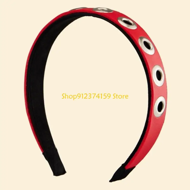 

G5AE Unique Devil Rivets Headband PU Leather Gothic Hair Accessory for Themed Event