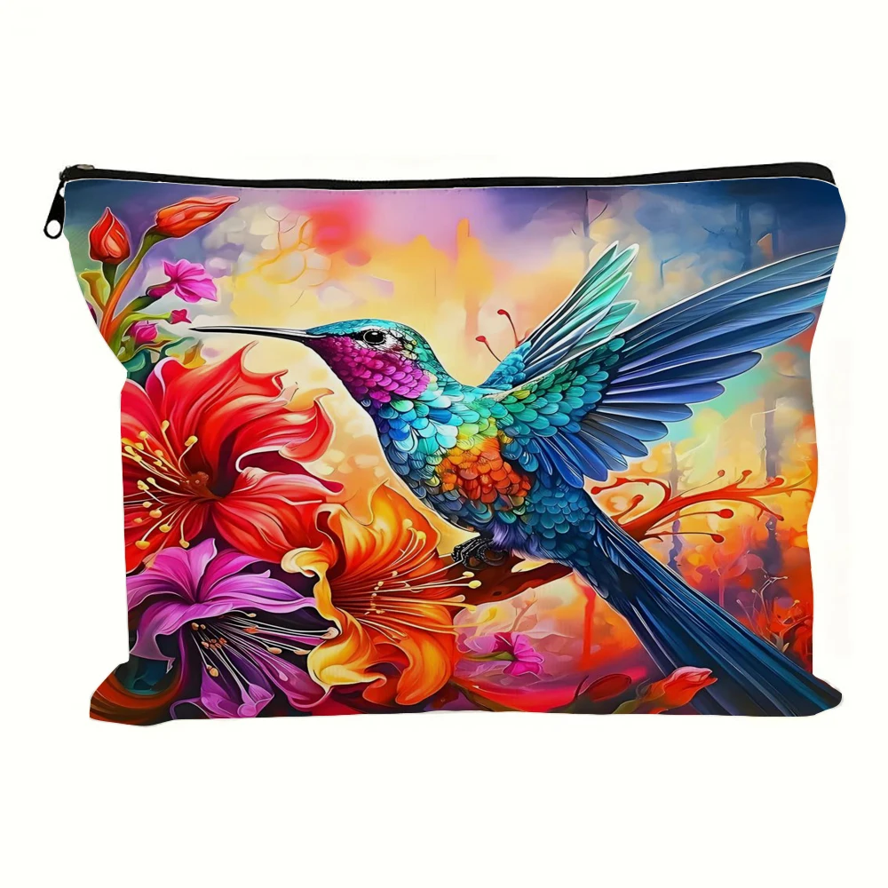 

Hummingbird Floral Cosmetic Bag Polyester fabric Makeup Organizer for Travel Lightweight Fashionable Cosmetic Bag Zipper Pouch
