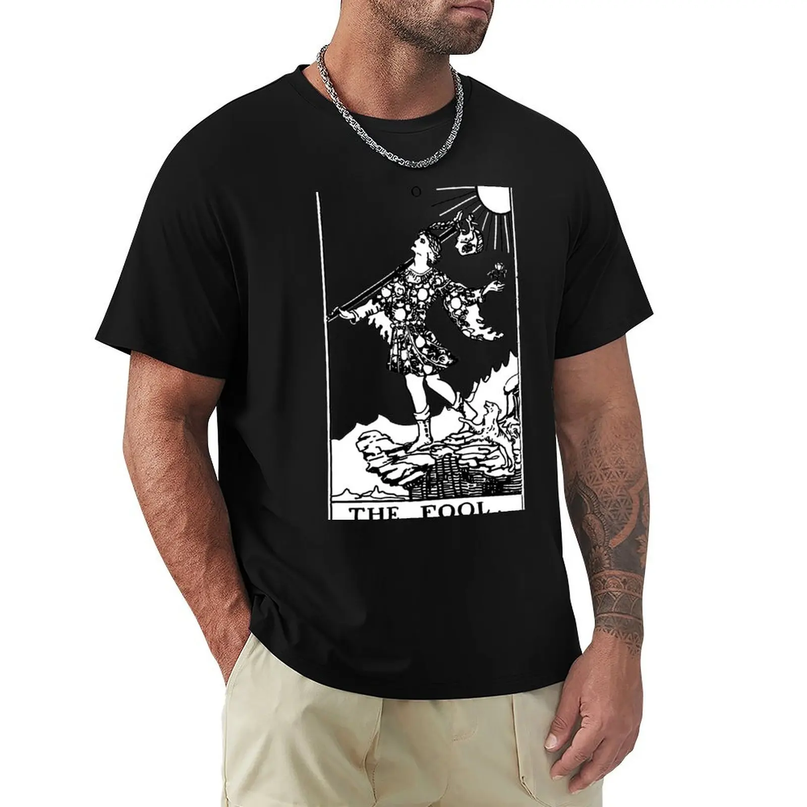 

Tarot Card : The Fool black & white T-Shirt Abstract Pattern Print Top