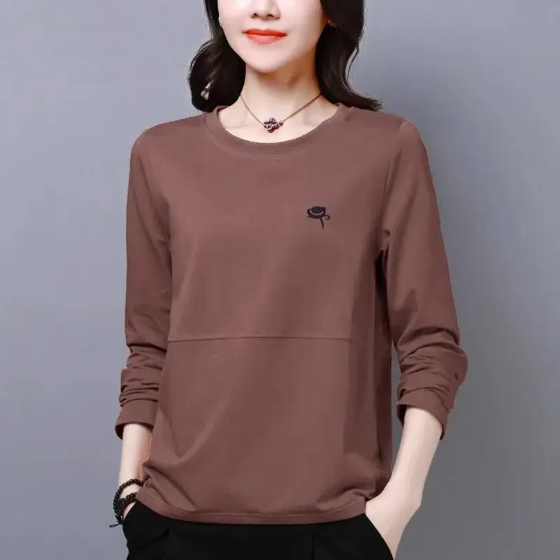 Spring and Autumn Women\'s Solid Colors O-Neck Long Sleeve Loose Thin Classic Pullovers Trendy Casual Comfortable All-match Tops