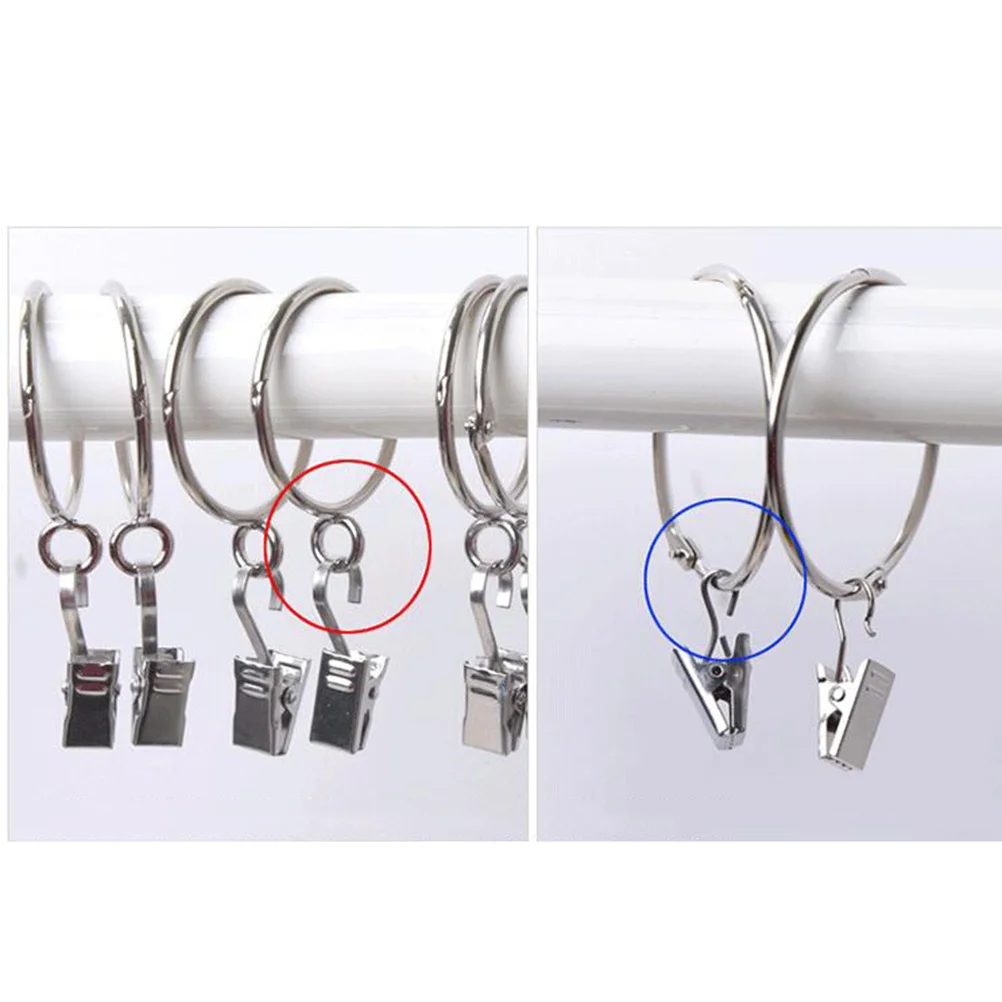 

20Pcs Curtain Opening Drapery Rings Silver Metal Heavy Duty Spring Clips for Smooth Sliding Home Windows Shower Drapery Ring