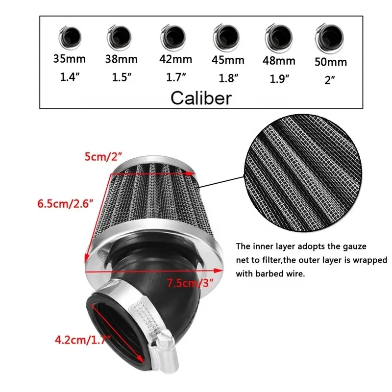 Mushroom Modified Motorcycle Air Filter 35/38/42/45/48/50MM Universal Carburetor Air Filter Cleaner Intake Pipe Modified Scooter