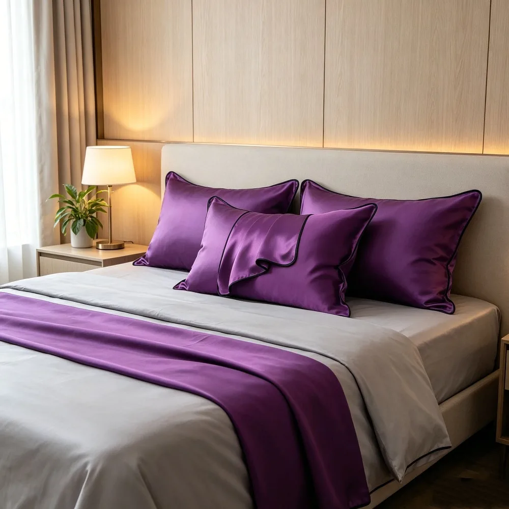 Double-Sided 19 Momme Mulberry Silk Pillowcase 100% Pure Silk Envelope Piped Edge Silk Pillow Cover for Hair and Skin 48x74cm